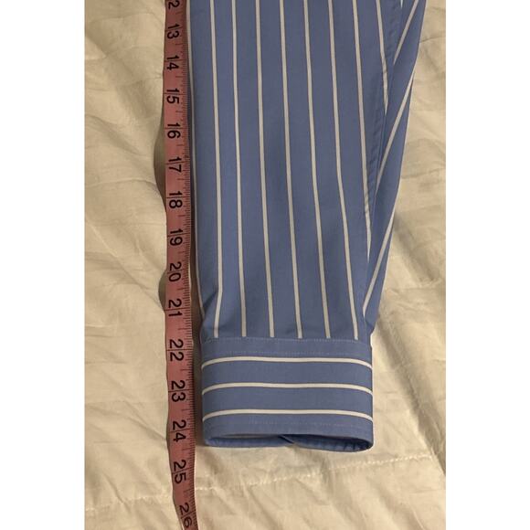 Proper Sport Men’s 4 Way Stretch Slim Fit Medium Blue/White Striped Dress Shirt - Picture 7 of 8
